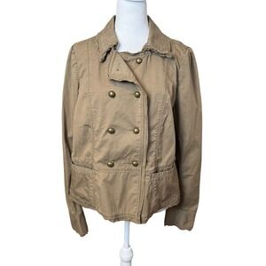 Ann Taylor Tan Brown Military Style Double Breasted Lightweight Jacket Size 12